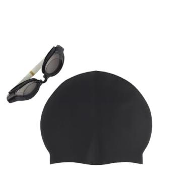 Imagem de Touca Natação Adulto, Kit de Natacao com Touca Silicone e Oculos para Jovens e Adultos para Verão, Praia Ou Piscina(KIT COMPLETO PRETO)