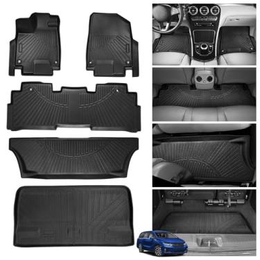 Imagem de Powerty Tapetes para Honda Odyssey 2026 2025-2018 Mini Passageiro Van Car Mats, All Weather TPE Custom 1ª 2ª e 3ª fileiras Forro de piso e forro de carga Acessórios Honda Odyssey (tapetes de chão +