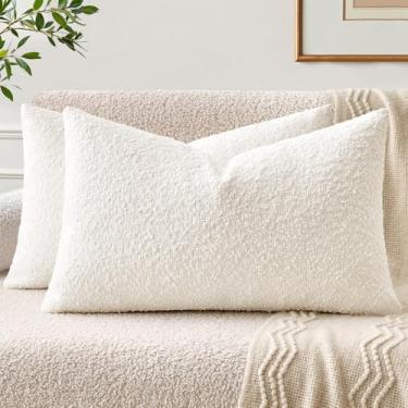 Imagem de EMEMA Pacote com 2, 30,5 x 50,8 cm, capas de almofada texturizadas, com detalhes macios e confortáveis, fronhas brancas decorativas para sofá, cadeira, quarto, sala de estar, decoração de casa