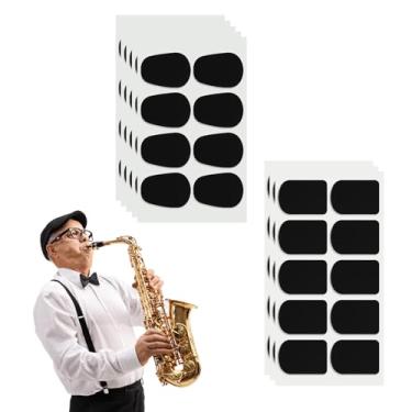 Imagem de 70 peças de almofadas de bocal para saxofone preto e clarinete, adesivos fortes para saxofone tenor alto protetores bucais de silicone de 0,8 mm de espessura, acessórios quadrados ovais para músicos