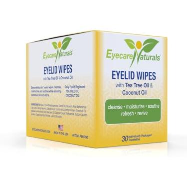 Imagem de Eyecare Naturals Tea Tree Oil Eyelid Wipes with Coconut Oil - Dry Eye Wipes No Rinse, Natural Essential Oil Cleansing Eye Wipes - Daily Eyelid Makeup Remover - Box of 30 Individually Wrapped Wipes