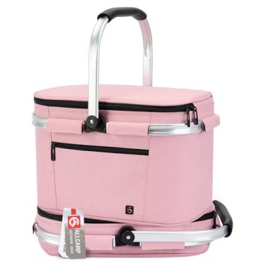 Imagem de ALLCAMP Cesta de piquenique – refrigerador isolado, cesta de piquenique dobrável espessa com cestas removíveis e moldura costurada, cesta para presentes de aquecimento de casa nova casa (rosa)