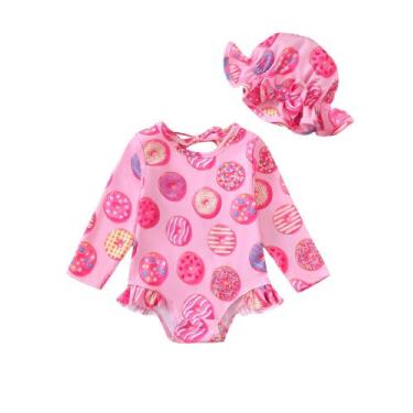Imagem de Roupa de banho SUNNY PIGGY Baby Girls de manga comprida 0-3M com chapé