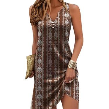 Imagem de Vestido HOTYD Boho Mini vestido de verão floral com decote em V para m