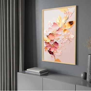 Imagem de Kit quadro decorativo 70x90 cm Abstrato Rosê e Dourado Arte Decorativo Grande Sala Quarto