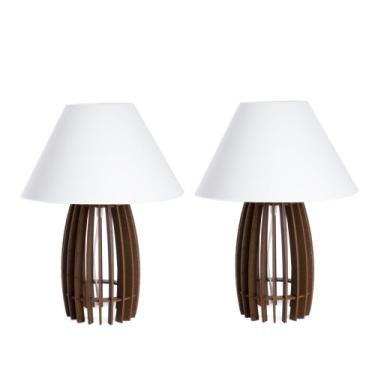 Imagem de kit 02 Abajur De Mesa Luminária Moderna de Madeira Modelo Oval E-27 Ma