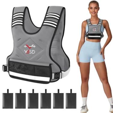 Imagem de VBSD Colete ponderado ajustável para mulheres e homens, colete de 5 a 9 kg com 6 pesos e peso corporal com faixa refletiva para corrida, caminhada, treinos de força, cinza