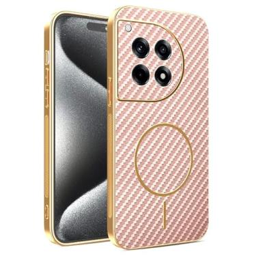 Imagem de Kainevy Capa de telefone para Oneplus 12R compatível com capa de silicone MagSafe textura de fibra de carbono 3D, fina para Oneplus 12R, à prova de choque, anti-arranhões e impressões digitais (rosa)