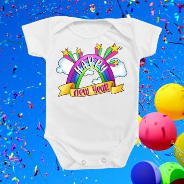 Imagem de Body de Bebê Roupinha Presente Feliz Ano Novo Happy New Year Arco Irís