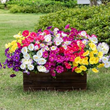 Imagem de Neabuler Plantas artificiais de flores falsas para atividades ao ar livre, 12 pacotes de glória da manhã sintética resistente a raios UV, flores de seda verdadeira para plantador externo, porta da