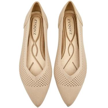 Imagem de ZVQQVZ Sapatilhas de balé para mulheres, sapatos rasos de malha de malha, elegante, confortável, bico fino, lavável, sem cadarço, Bege, 40