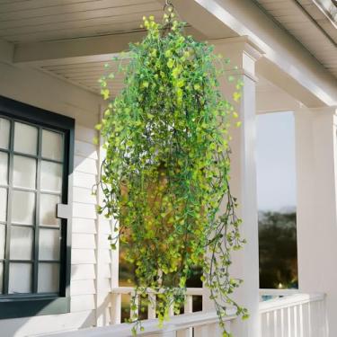 Imagem de 1 peça de plantas artificiais videira folhas verdes falsas hera artificial casa quarto exterior jardim decoração de casamento 80 cm (verde)