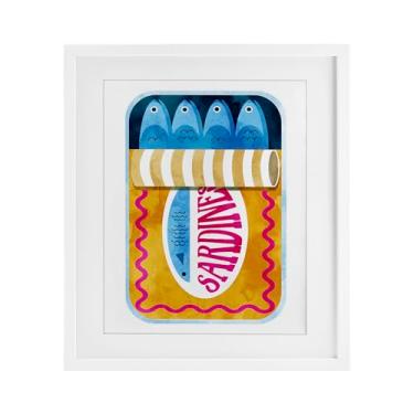 Imagem de Stupell Industries Impressão emoldurada branca em lata de sardinha amarela e rosa sob vidro, design de Daphne Polselli, 53 x 43 cm