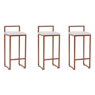 Imagem de Kit 3 Banquetas Altas Industriais Em Aço Dori Cobre Assento Suede Branco - Cor: Branco