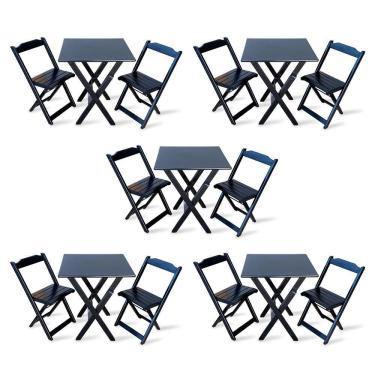 Imagem de Kit De 5 Conjuntos De Mesa Dobrável 60x60 Com 2 Cadeiras Preto - Cor: Preto