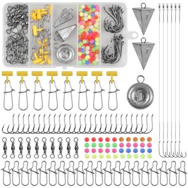 Imagem de Kit de equipamento de pesca de surfe de água salgada, 112 peças de equipamentos de pesca de surfe, equipamento de isca ao vivo, inclui pesos de pirâmide, ganchos circulares, barril, deslizante, botões