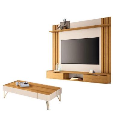 Imagem de Painel Para Tv Suspenso Solus E Mesa De Centro Cadenza Cinamomo Off White – Hb Móveis