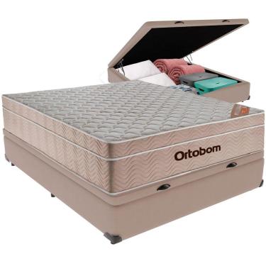 Imagem de Cama Box Baú Bege E Colchão Airtech Springpocket Molas Ensacadas Viúvo Ortobom