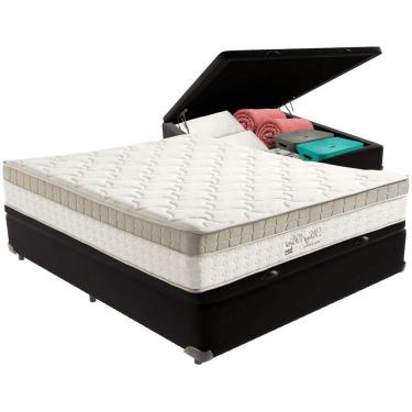 Imagem de Cama Box Baú Preto E Colchão King Best Molas Ensacadas Casal 138x188x33 Anjos