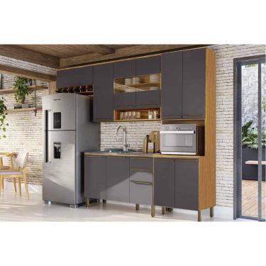 Imagem de Cozinha Completa Nápoli Prime 4 Peças (2aéreos+1balcão+1paneleiro) C4p238 Amendoa-grafite - Ronipa