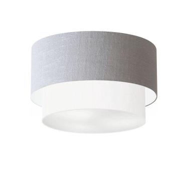 Imagem de Plafon Duplo Cilíndrico Vivare Md-3045 Cúpula Em Tecido 40x35cm - Bivolt Rustico-cinza-branco 127/220v