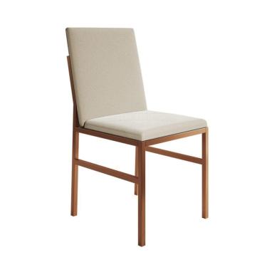 Imagem de Conjunto De Jantar Mesa Mônaco 90cm Tampo Imbuia Com 4 Cadeiras Bege Base Cobre Preto