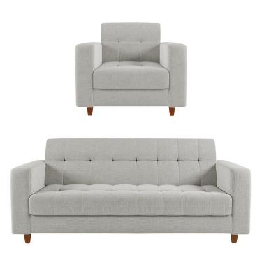 Imagem de Kit Sofá 03 Lugares 01 Poltrona Arezzo Linho Pés Chanfrado