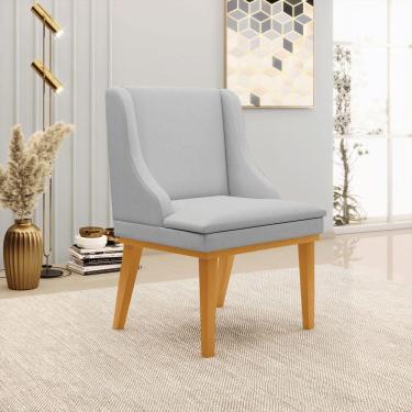 Imagem de Cadeira Decorativa Sala De Jantar Base Fixa De Madeira Firenze Linho Cinza/castanho G19 - Gran Belo