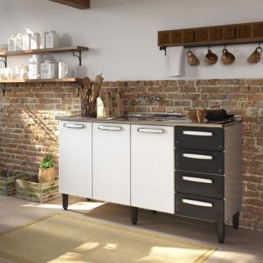 Imagem de Balcão De Aço 3 Portas 4 Gavetas Preto Evidence Bertolini Branco/preto