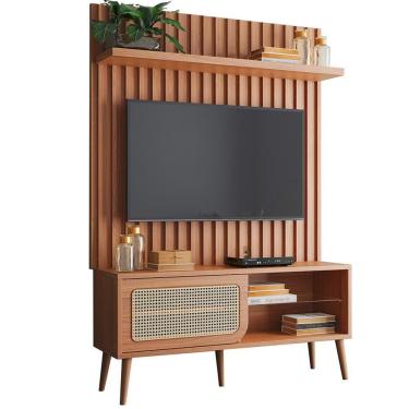 Imagem de Rack Para Sala Com Painel Ripado Para Tv 55 Pol Egon D03 Freijó - Lyam Decor