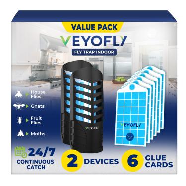 Imagem de VEYOFLY Armadilhas para moscas de frutas para ambientes internos, (2 dispositivos + 6 recargas) apanhador de moscas interno, armadilhas para mosquitos para casa interna, armadilha para moscas,