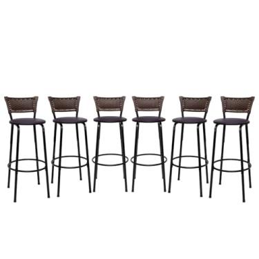 Imagem de Banquetas Altas Bancada Bar Confortável Moderno Design Resistente Estrutura Preta Kit 06 Unidades - Itagold (Marrom Escuro)