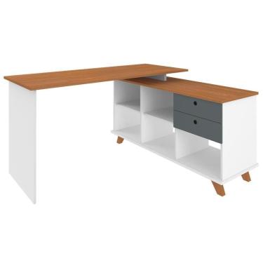 Imagem de Mesa Para Escritório Home Office Escrivaninha Gold A02 Freijó Grafito Branco - Lyam Decor