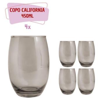 Imagem de Copos de Vidro 450ml Cinza California Agua Suco Vinho 4 Unid - PRATICA