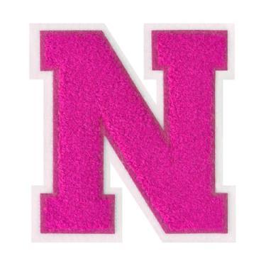 Imagem de 1 PÇ Patch de letra de chenille rosa de 11,4 cm com borda branca – Remendos do alfabeto para roupas, jaquetas, mochilas, chapéus para decoração personalizada, nome personalizado e artesanato. (N)