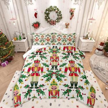 Imagem de Feelyou Conjunto de cama macio para meninos e meninas, quebra-nozes, tamanho casal, edredom com folhas de azevinho, microfibra, frutas vermelhas, decoração de quarto, 3 peças com 2 fronhas