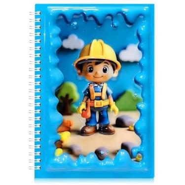 Imagem de omatek smart technologies Caderno espiral A5 com capa brilhante 3D – Caderno de capa dura fofo com 80 folhas – Caderno escolar para crianças, meninas e meninos – Mini construtor