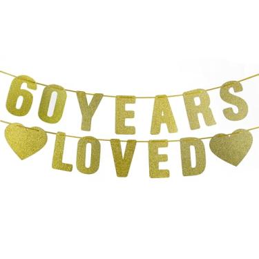 Imagem de Faixa de aniversário de 60 anos - Decoração de festa dourada com glitter para mulheres e homens, placa feliz de 60 anos para ela e ele, decorações de aniversário fáceis de pendurar A2506-ouro-60