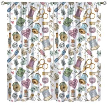 Imagem de Cortina de janela de costura, estilo vintage, ferramenta de costura, linha de agulha, aquarela, cortinas blackout para quarto, café, sala de jantar, escritório, sala de estar, cozinha, cortinas, 107 x