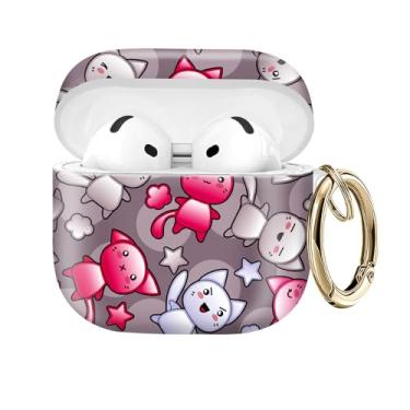 Imagem de Capa protetora compatível com AirPod 4 com chaveiro dourado para AirPods de quarta geração 2024. Capa protetora de fone de ouvido sem fio, à prova de choque, poeira (gato fofo de desenho animado)