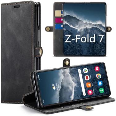 Imagem de Capa carteira para Samsung Galaxy Z Fold 7 com bloqueio RFID, suporte para cartão magnético, capa flip de couro para Samsung Galaxy Z Fold 7 5G (preto)