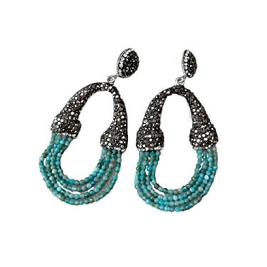 Imagem de Brincos de macarsita preta cianita azul facetada redonda natural para mulheres, bom presente, brincos de pedra natural