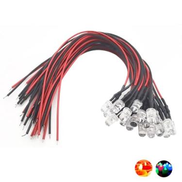 Imagem de Vrabocry 30 peças de luzes cintilantes de vela amarela de 5 mm, diodos emissores de LED, pré-conectados, 20 cm, CC 12 V, lentes transparentes, pequenas lâmpadas LED