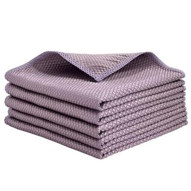 Imagem de Conjunto de panos de prato de microfibra de 5 peças, toalhas de limpeza multiuso para cozinha e casa (roxo)