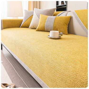 Imagem de Capas de sofá impermeáveis e laváveis, em forma de L, antiderrapantes e impermeáveis para animais de estimação, capas de sofá de algodão e linho resistentes a vincos para seções amarelas 110 x 110