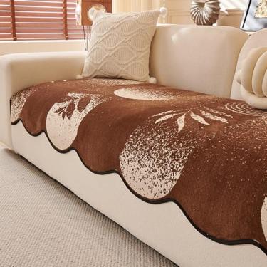 Imagem de Capa de sofá de 1 2 a 3 4 lugares em forma de L, simples, listrada, antiarranhões, design de borda irregular, marrom, 110 x 110