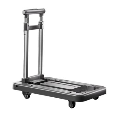 Imagem de shamjina Carrinho de mão dobrável com rodas, multiuso, carrinho utilitário, carrinho dobrável para camping, escritório, viagem, mudança, Preto