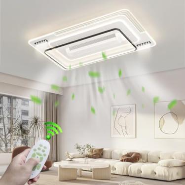 Imagem de Ventilador de teto quadrado grande sem pás com luzes e controle remoto. Ventilador de teto moderno de embutir com 6 velocidades e luzes dimerizáveis. Ventilador com conversão de frequência p