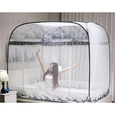 Imagem de Mosquiteiro Tipo Tenda Dobrável para Cama Casal – Proteção Contra Mosquitos, Instalação Livre, Compacto e Portátil(Cinza,200X180)