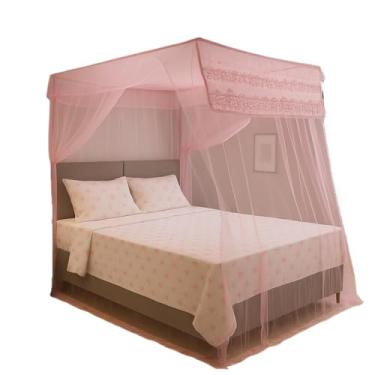 Imagem de Mosquiteiro Palácio Volta ao Mundo para Cama Casal – Sem Estrutura, Estilo Romântico, Renda Importada, Proteção Anti-Mosquito(rosa)